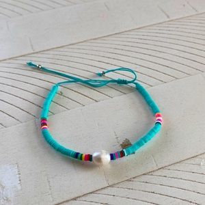 Pearl Blue pull tie bracelet